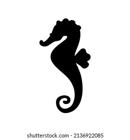 Seahorse black icon on white background. Beautiful silhouette for tattoo design, wedding festive card, fashion ornaments, logo, children, pattern. Vector illustration.