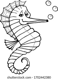 seahorse black-white color illustration vector cartoon coloring