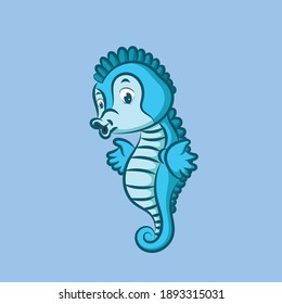 The seahorse with the blue color is posing with the good expression of illustration