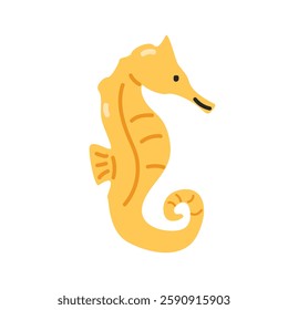 Seahorse cartoon clipart. Cute yellow seahorse vector illustration. Animal in flat style. Sea animals concept isolated on white background