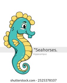 Caballito de mar ilustración de dibujos animados. animal marino aislado. Colección de dibujos animados de animales. Personaje de dibujos animados Seahorse