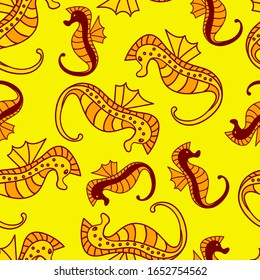 Seahorse cartoon seamless pattern. Colorful  Sea Horse. Cute baby seahorses