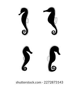 Seahorse Character sea animal on deep background. Wild life illustration. Underwear world. Vector illustration.