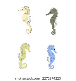 Seahorse Character sea animal on deep background. Wild life illustration. Underwear world. Vector illustration.