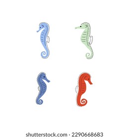Seahorse Character sea animal on deep background. Wild life illustration. Underwear world. Vector illustration.