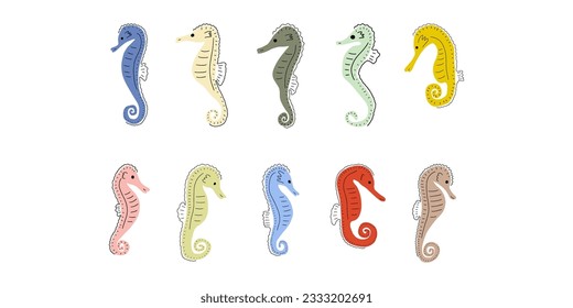 Seahorse Character sea animal on deep background. Wild life illustration. Underwear world. Vector illustration.