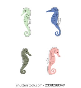 Seahorse Character sea animal on deep background. Wild life illustration. Underwear world. Vector illustration.