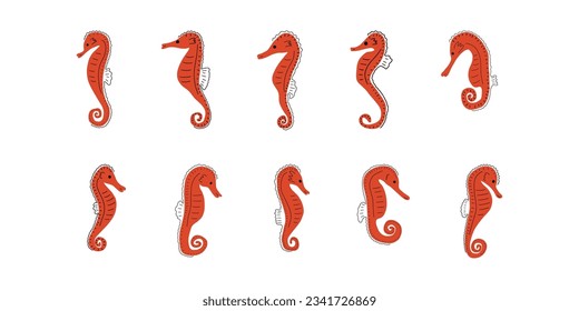 Seahorse Character sea animal on deep background. Wild life illustration. Underwear world. Vector illustration.