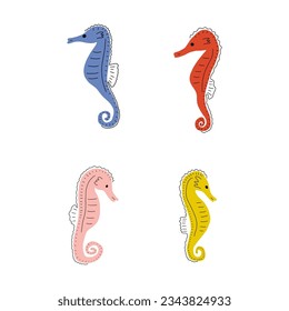 Seahorse Character sea animal on deep background. Wild life illustration. Underwear world. Vector illustration.