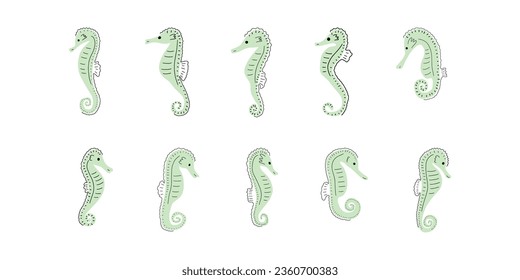 Seahorse Character sea animal on deep background. Wild life illustration. Underwear world. Vector illustration.