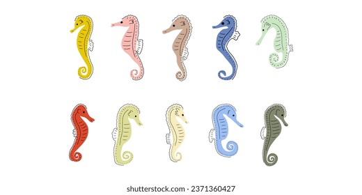 Seahorse Character sea animal on deep background. Wild life illustration. Underwear world. Vector illustration.