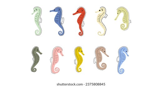 Seahorse Character sea animal on deep background. Wild life illustration. Underwear world. Vector illustration.