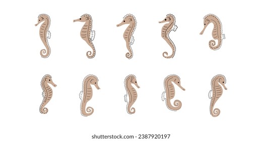 Seahorse Character sea animal on deep background. Wild life illustration. Underwear world. Vector illustration.