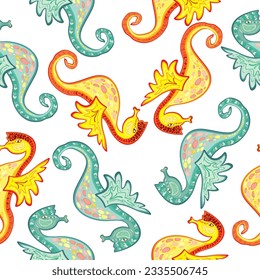 Seahorse, children style  hand drawn, beautiful detailed background