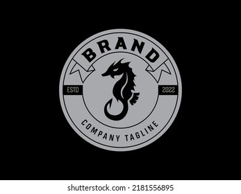 Seahorse Circular Emblem Logo Template with Hook on the tail Design Vector for Fishing Brand Company Business
