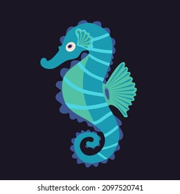 Seahorse colorful icon on dark background. Beautiful silhouette for design, wedding festive card, fashion ornaments, logo, children, pattern. Vector illustration.