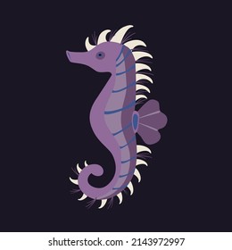 Seahorse colorful icon on dark background. Beautiful silhouette for design, wedding festive card, fashion ornaments, logo, children, pattern. Vector illustration