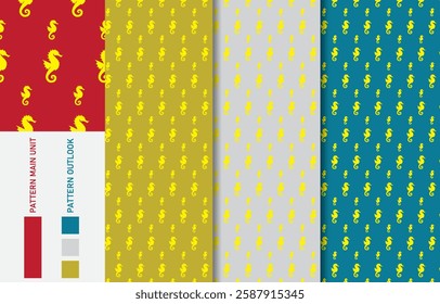 Seahorse colorful seamless textile cloth pattern collection vector illustration
