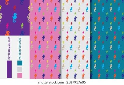 Seahorse colorful seamless textile cloth pattern collection vector illustration
