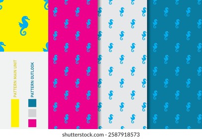 Seahorse colorful seamless textile cloth pattern collection vector illustration
