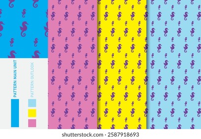 Seahorse colorful seamless textile cloth pattern collection vector illustration
