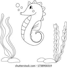 Seahorse coloring book. Vector. Freehand drawing style. For children and adults.