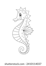 Seahorse. Coloring page, coloring book page. Black and white vector illustration.