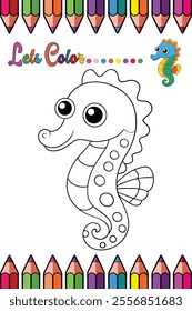 Seahorse Coloring Page for Kids Fun Marine Animal Outline for Creative Activities