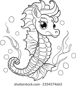 Seahorse , colouring book for kids, vector illustration