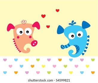 seahorse couple doodle in love