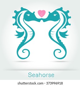 seahorse couple kissing and make a love sign on white background Vector illustration