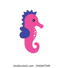 Seahorse cute doodle hand drawn flat vector illustration. Icon. Simple style for kids.