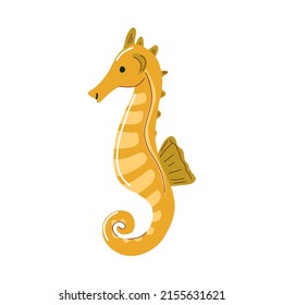 Seahorse. Cute hand drawn Sea horse character. Children's marine oceanic fish. Vector illustration on a white background.