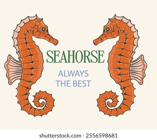 Seahorse design. Fish vintage artwork. Seahorse artwork for t shirt print, poster, sticker and other uses. Always the best.