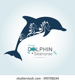 seahorse in dolphin spacing concetp, design element on white background .vector illustration.