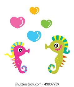 seahorse doodle couple in love