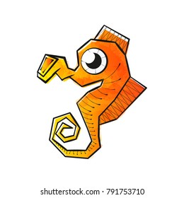 Seahorse Drawing Vector Illustration on white background