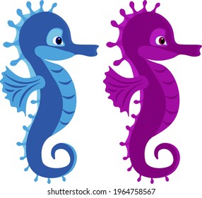 Seahorse drawing vector isolated on white background. Flat cartoon illustration.