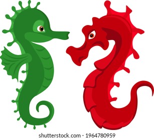Seahorse drawing vector isolated on white background. Flat cartoon illustration.
