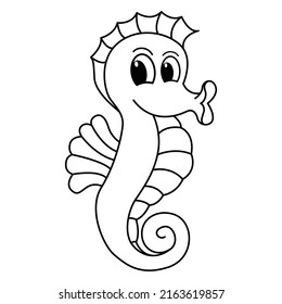 Seahorse fish cartoon coloring page illustration vector. For kids coloring book.