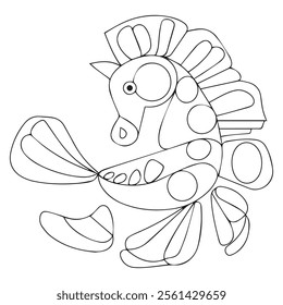 Seahorse fish cartoon coloring page illustration vector. For kids coloring book.
