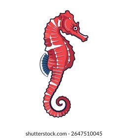 Seahorse fullbody side view – vector drawing on white background, 2D vector illustration