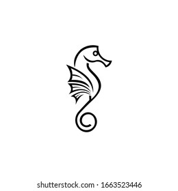 Seahorse graphic icon. Seahorse black sign isolated on white background. Sea life symbol. Tattoo. Logo. Vector illustration