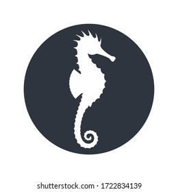 Seahorse graphic icon. Seahorse sign in the circle isolated on white background. Sea life symbol. Vector illustration