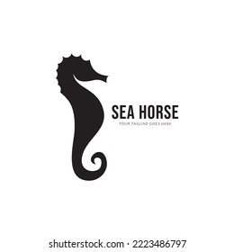 Seahorse Graphic Style. Silhouette Illustration Of Marine Life. Vector Flat Logo Icon.