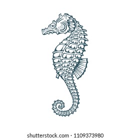 Seahorse. Hand drawn seahorse vector illustration.
Seahorse sketch isolated on white background.