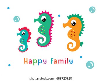 seahorse happy family vector design