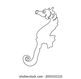 Seahorse, Hippocampus Continuous Line Drawing. One Line Art Of Fish, Syngnathidae, Marine Animal.