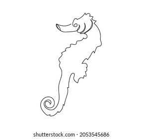 Seahorse, hippocampus guttulatus continuous line drawing. One line art of fish, syngnathidae, marine animal.