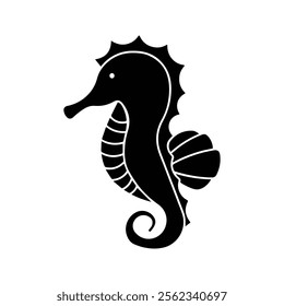 Seahorse Icon. Vector Illustration of Sea Horse. Illustrated Silhouettes of Sea Animals. Flat Design Style Isolated On White Background.